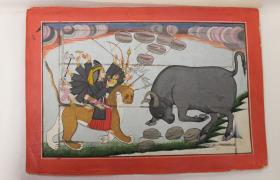 Blatt aus einer illuminierten Sanskrit-Handschrift des Devimahatmya