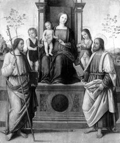 Thronende Maria mit dem Kind und Heiligen