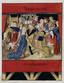 Einzug der Johanna von Kastilien in Brüssel am 9. Dezember 1496: Lebende Bilder: Blick ein ein Freudenhaus (domus delicie et jocunditatis)