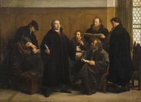 Luther mit seinen gelehrten Freunden bei der Bibelübersetzung