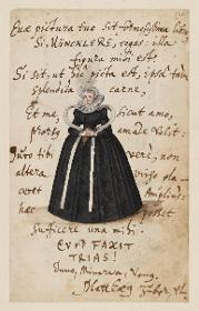 Stammbuchblatt des Matthäus Zuber (?) für Melchior Winckler mit der Darstellung einer adeligen Witwe aus Straßburg (?)