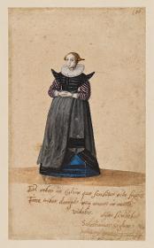 Stammbuchblatt des Sebastian Sigler (?) mit Trachtendarstellung einer jungen Frau aus Straßburg (?)