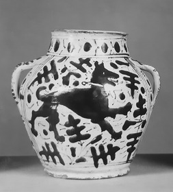 Henkelvase  mit Hunden