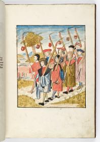 Einzug der Johanna von Kastilien in Brüssel am 9. Dezember 1496: Vertreter der Zünfte mit Fackeln, an denen die Zunftabzeichen hängen