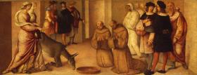 Der heilige Antonius von Padua befiehlt dem Maulesel des Ketzers Bovidilla, vor der Hostie niederzuknien
