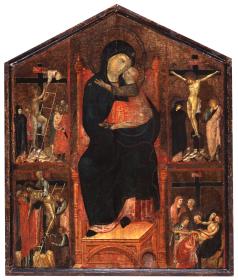 Thronende Maria mit dem Kind und Szenen aus der Leidensgeschichte Christi