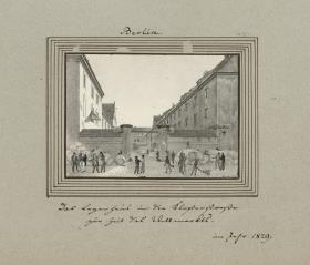 Berlin. Das Lager Haus in der Klosterstraße zur Zeit des Wollmarktes. im Jahr 1829.