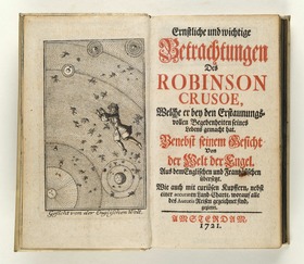 Gesicht von der Englischen Welt, Frontispiz in: Betrachtungen des Robinson Crusoe