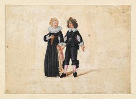 Stammbuchblatt: Junges Paar Hand in Hand