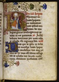 Gebetbuch, Initiale mit hl. Hubertus