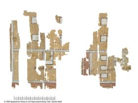 Papyrus mit einer Planzeichnung von KV 5, dem Grab der Söhne Ramses II. (Pap. Berlin P 15781 + P 15782/A + P 15782/B)