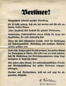 Berliner! Bezugsschein bedeutet gerechte Verteilung.