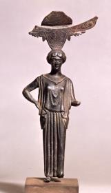 Spiegelstütze in Form eines Mädchens im Peplos