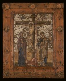 Mosaikikone mit dem gekreuzigten Christus zwischen Maria und Johannes