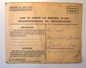 Card of capture for prisoners of war – Gefangenenmeldung für Kriegsgefangene