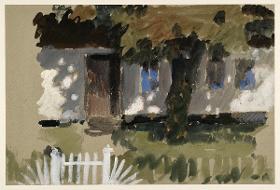 Landschaftsstudie Haus mit Garten und Baum