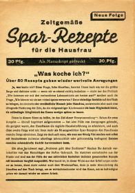 Zeitgemäße Spar-Rezepte für die Hausfrau.