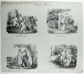 Biblische Bilder II. Der Thurmbau zu Babel. / Abrahams Gehorsam. / Eliser wirbt um die Rebecca. / Jacobs Betrug.