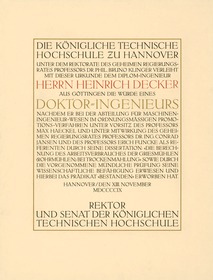 Promotionsurkunde der königlichen technischen Hochschule zu Hannover