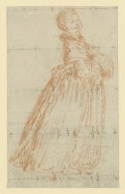 Stehende weibliche Figur mit Muff nach rechts (Gegendruck)