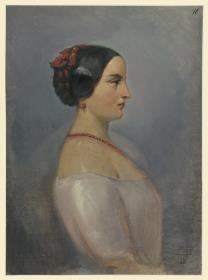 Brustbild einer Frau, im Profil nach rechts gewendet, Teresa