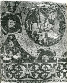 Fragment eines Bildteppichs nach dem Vorbild orientalischer Gewebe
