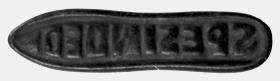 Stempel in Form einer Schuhsohle mit Inschrift SPES IN DEO