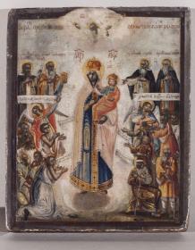Ikone mit der Anbetung der Gottesmutter mit Christuskind