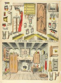Décors de théâtre - chambre rustique et coulisses.