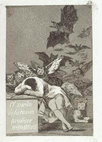 Der Schlaf der Vernunft gebiert Ungeheuer (Caprichos 43)