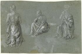 Figuren- und Gewandstudien einer knienden Frau, eines sitzenden Mädchens und eines Hirten